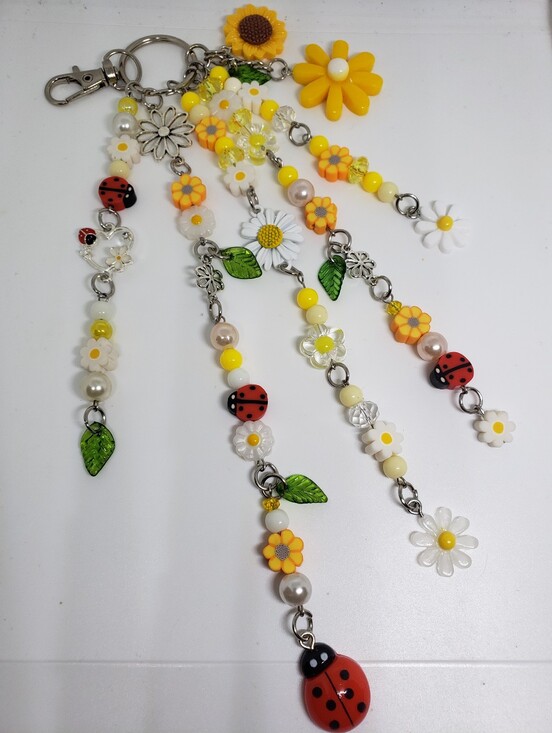 Handmade Accessories - Handmade beaded boho sunflower ladybug daisy keychain bag charm
